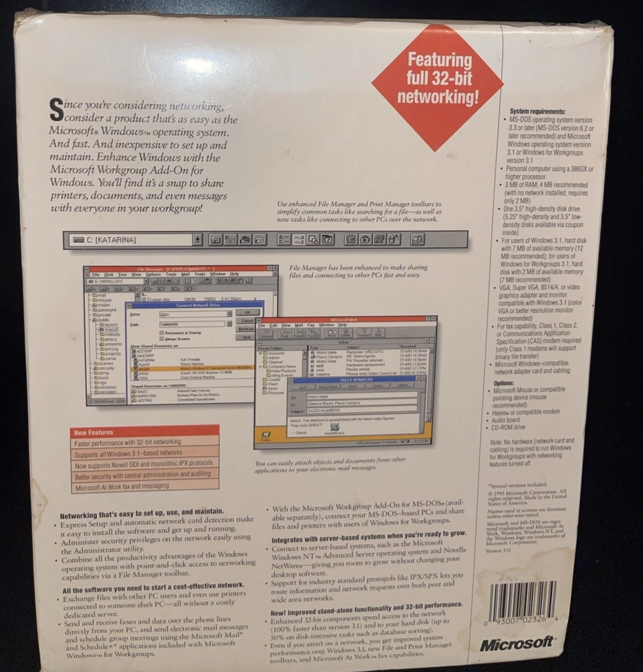 Microsoft Windows For Workgroups Operating System Version 3.11 Factory Sealed - Image 2 of 4