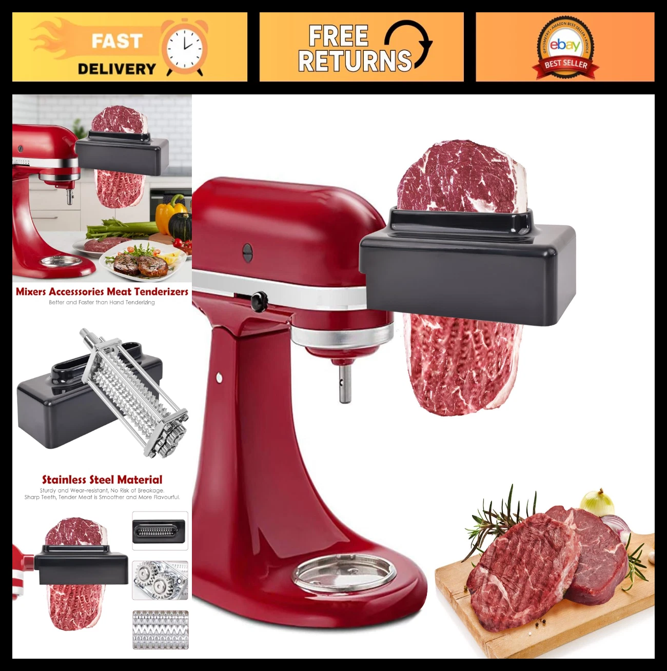 Meat Tenderizer Attachment for Stand Mixer, Stainless Steel Gears, Kitchen Tool