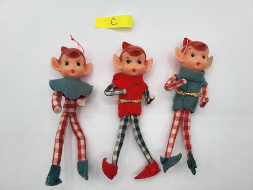 1960er MCM Pixie Elfe beweglich/biegsam Weihnachtsschmuck 5" karierte Outfits Japan - Bild 6 von 9