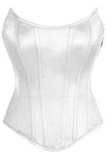 White Satin Pointy Overbust Corset Top Steel Boned Gothic Horror Villain Vampire