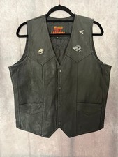 Hot Leathers Leather Biker Vest Size 40 Sturgis 2000 Eagle Patch Snap Front