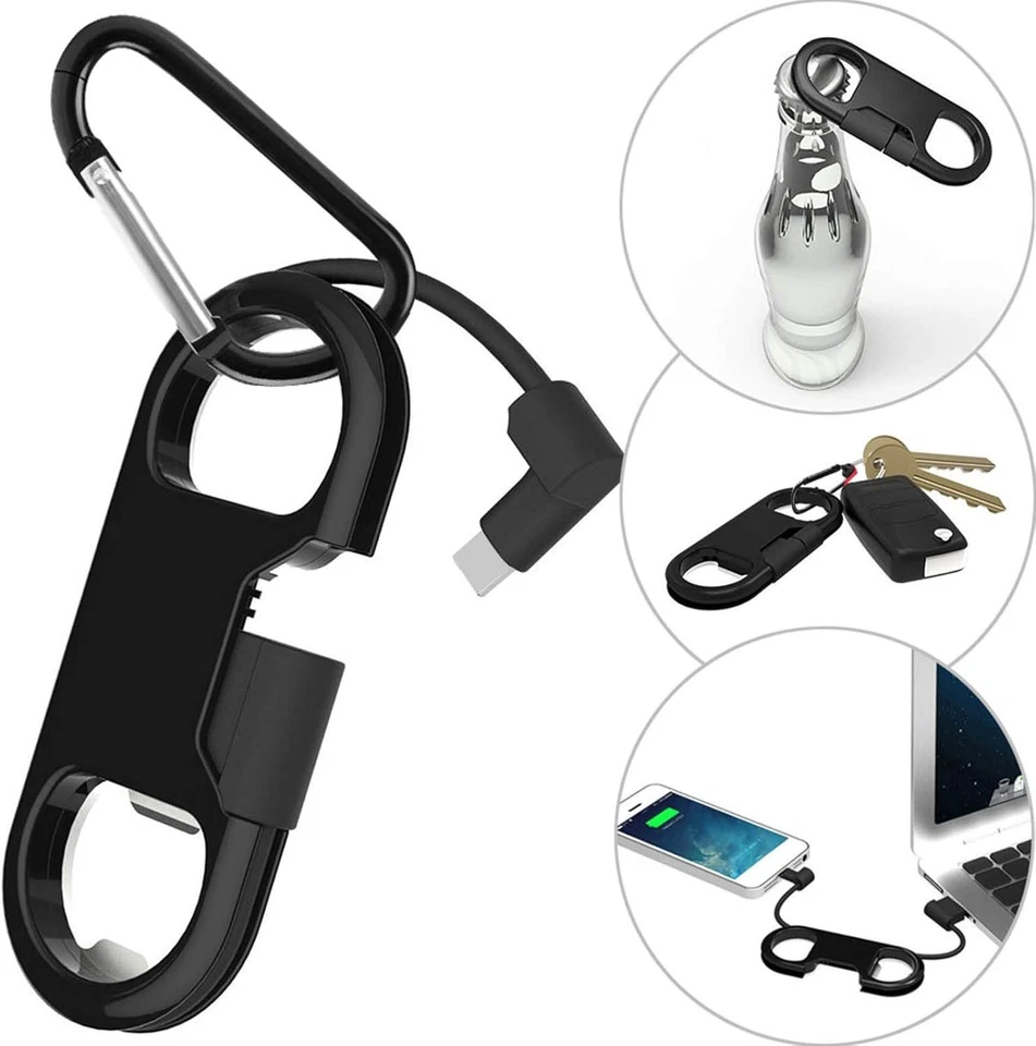iPhone Charge Cable Short Keychain USB Opener Carabiner Portable Use - Image 2 of 4