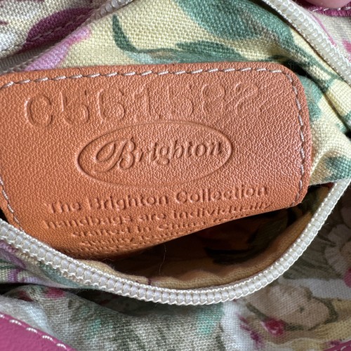 Brighton Pink Crossbody Bag Stitched Heart Purse Fabric Lining 9" x 8" x 3" - Picture 9 of 11