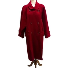 Elegant Red Double-Breasted Coat Vintage 100% Wool Jacket GUC