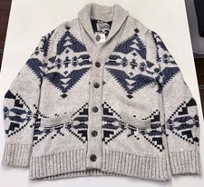 Schott Bros Yak Wool Cotton Aztec Heavy Cardigan Men XL Shawl Pockets Cabin Core