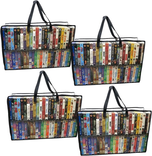4-Pack Clear PVC VHS Storage Bags - Safeguard 200 Tapes with Strong Handles - Picture 3 of 9