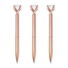Black Ink Ballpoint Pen, 3pcs Crystal Diamond Twist Pen 1.0mm, Rose Gold