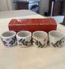 Vintage Ceramic Napkin Rings Gold Trim Christmas Theme Holly Berries JAPAN