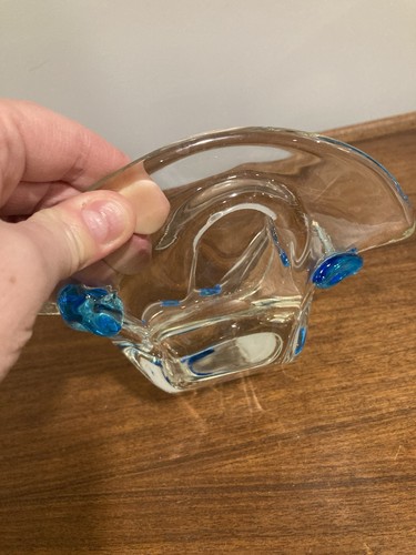 Murano Bowl Art Glass Cobalt Blue Clear Heavy Vintage 1960s Handblown Freeform - Picture 4 of 10