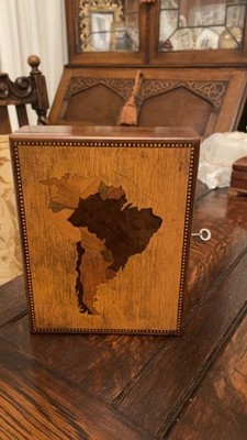 Vintage 50er Brasilien Handarbeit Intarsien Holz Schatulle Südamerika Kontinent Bild