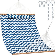 Lazy Daze Double Quilted Hammock with Pillow and Carabiners Blue Chevron