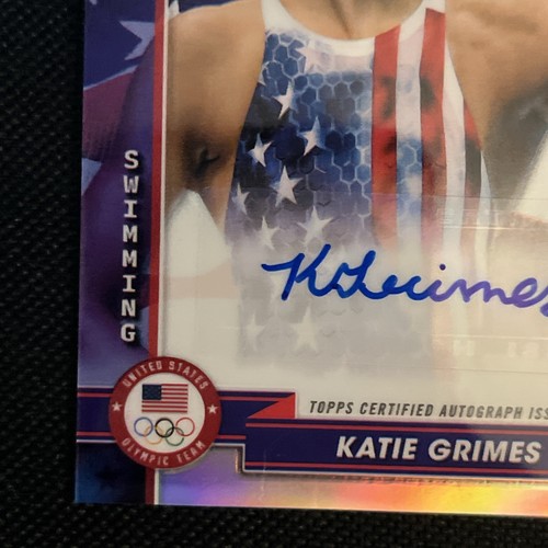 2024 Topps Chrome Olympics Katie Grimes US Flag Refractor Variation Auto #/76 - Picture 6 of 11
