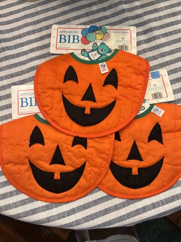 Menge zu F 3 Vintage Hamco Kürbis Jack-O-Laterne Halloween Lätzchen ~ Made in USA ~ NOS