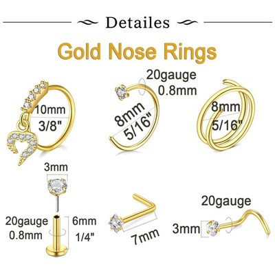Diamond Opal Heart Nose Studs Pack 20g Stainless Steel
