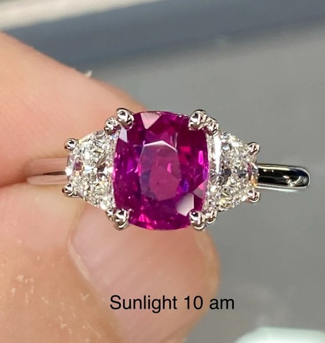 950 Platinum 3.80 Ct Cushion Cut Lab Grown Pink Sapphire Gemstone Wedding Ring - Picture 3 of 9