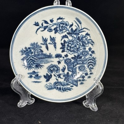 Crescent Mark 18th C Worcester Dr Wall Period Porcelain Saucer Fence Pattern