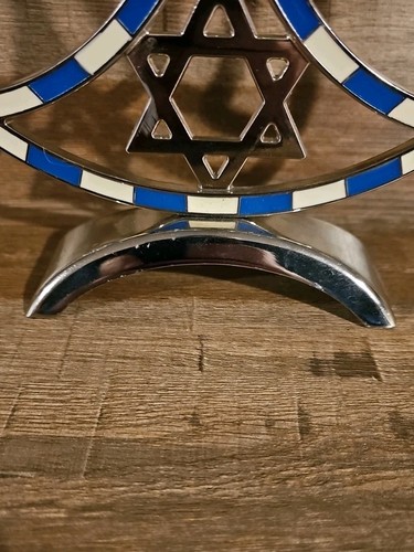 Menora Chanukka Neusilber & blau verzweigter Davidstern Chanukka - Bild 4 von 4