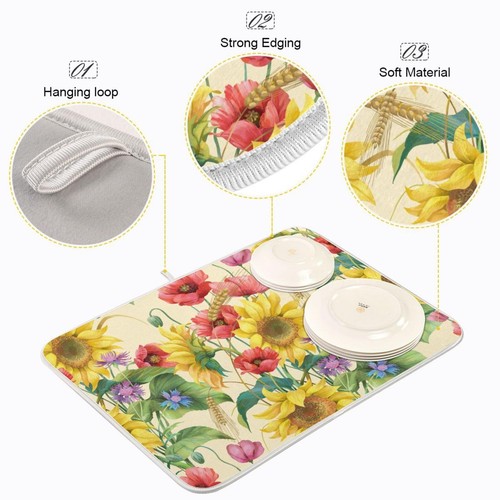 Fall Dish Drying Mat Microfiber Colorful Flowers Dish Drying Pads Kitchen Cou... - Picture 4 of 7
