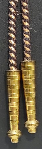 Black/Gold Strand Bolo Tie W/ Goldtone Triangle Clasp Rhinestone Center - Picture 3 of 12