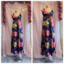 Vintage 60s 70s Floral Print Maxi Nightgown Slip Dress Nylon Lorraine S/M
