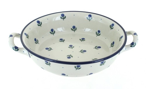 Blue Rose Polish Pottery Blueberry Small Round Casserole with Handles