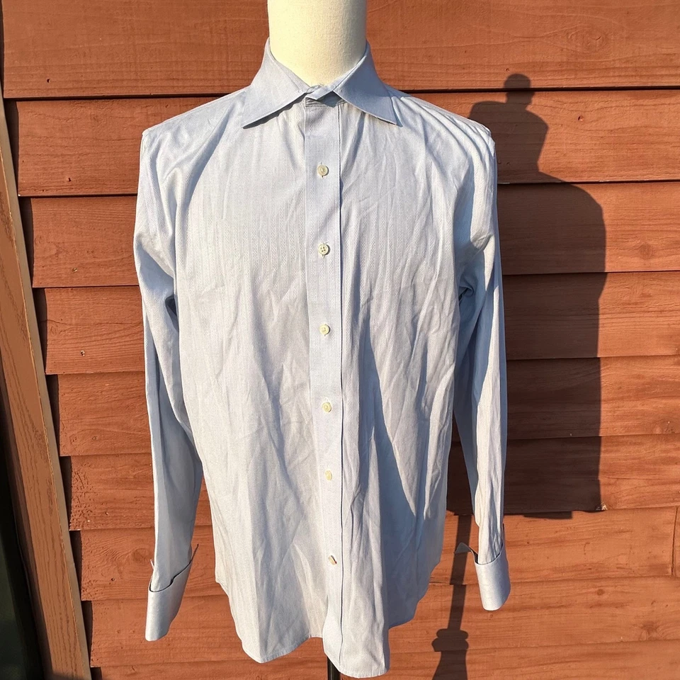 Camisa de vestir Takumi Japón para hombre azul a rayas manga larga L puño geométrico en contraste Foto 2 de 4