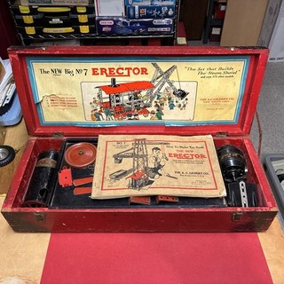 Set Erettore Vintage n.7 A.C. Gilbert Scatola e Istruzioni Ricambi Pala Vapore