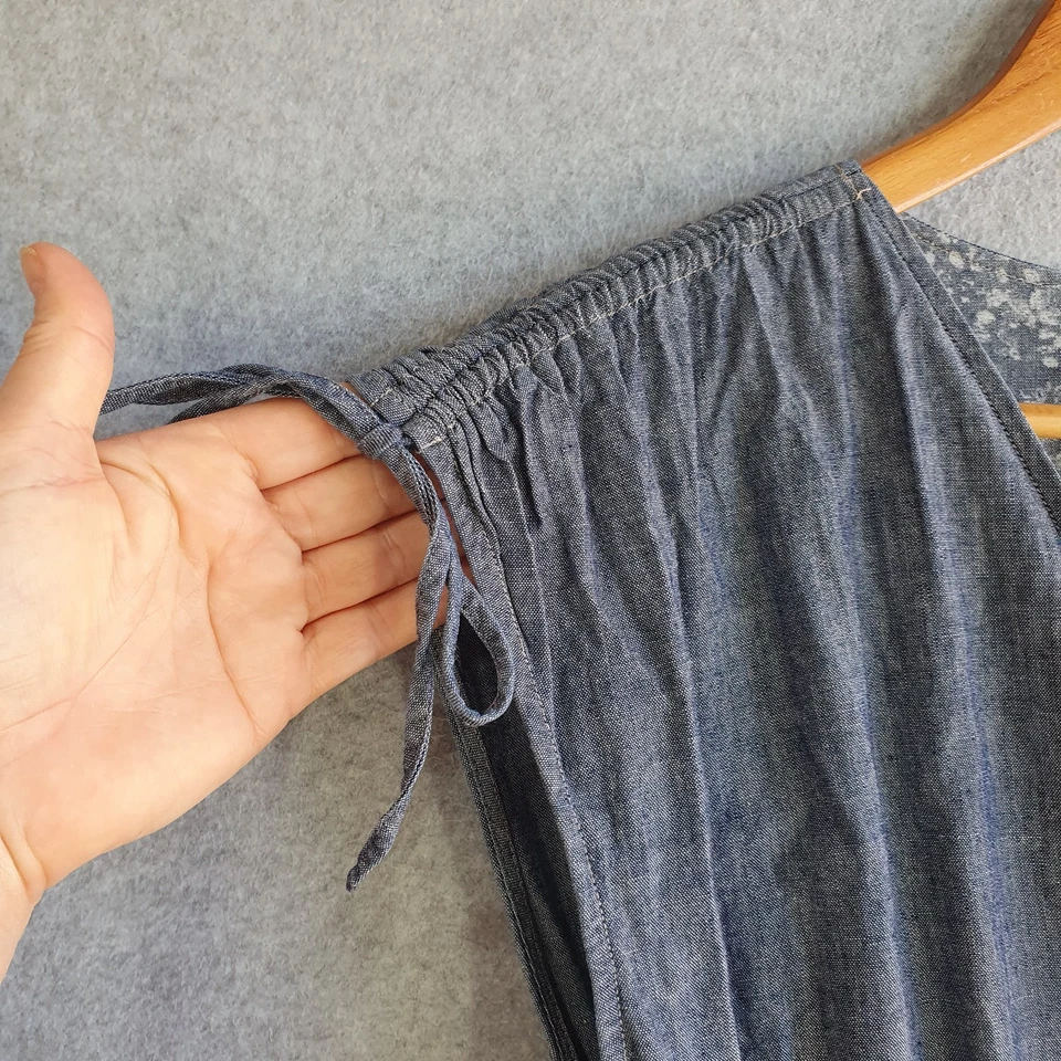 Ines De La Fressange Uniqlo Dress Sz Large Blue Denim 100 % Cotton Wrap Midi - image 4 of 4