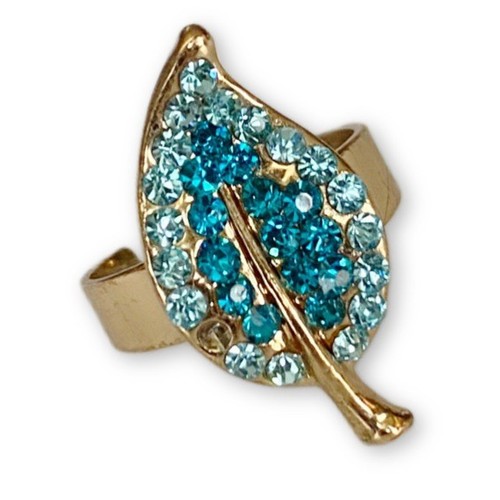Anello Vintage Teal & Gold Boho Strass Foglia Regolabile Dichiarazione Moda - Foto 1 di 5
