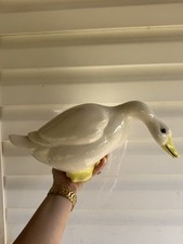 RARE Vintage Large Hand painted White Ceramic Duck/ Goose Bending Over Figurine