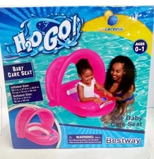 H20 Go! Pink BABY CARE SEAT Covered Pool Float, Ages 1-2 Detachable shade 50+UPF