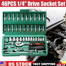 46Pcs Socket Wrench Set 1/4" Drive Ratchet Metric Kit Garage Car Repair Tool US.