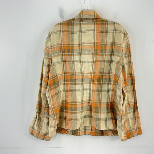 Kasper Cream/Orange Plaid Linen Blazer Women’s Plus Size 16 Preowned - Picture 2 of 5