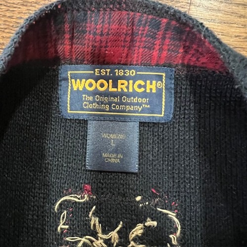 Gilet vintage anni 90 Woolrich scena invernale donna L nero cottage primitivo fienile neve  - Foto 3 di 8