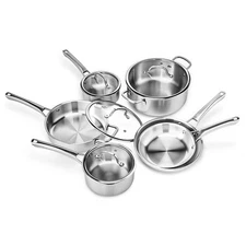 10-Piece Stainless Steel Cookware Set, Tri-Ply Clad, Induction Compatible Silver