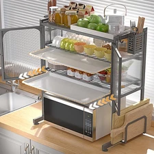 Table Standing Vertical Microwave Oven Rack Kitchen Storage Shelf Black