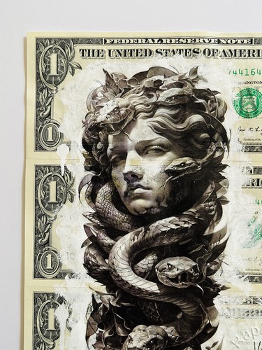 MEDUSA usd art dollar bank USA notes 1/1 signed Emo mixed media banksy gift - Picture 2 of 6