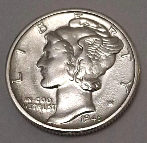1945 S Mercury Dime 10c AU- Circulated But Nice Vintage 90 Percent Silver Mec751