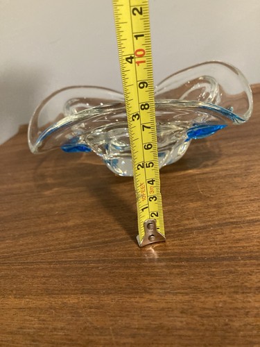 Murano Bowl Art Glass Cobalt Blue Clear Heavy Vintage 1960s Handblown Freeform - Picture 10 of 10