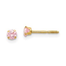 14k Yellow Gold 3mm Pink Cubic Zirconia Stud Earrings 0.22gm L-4 mm, W-4 mm