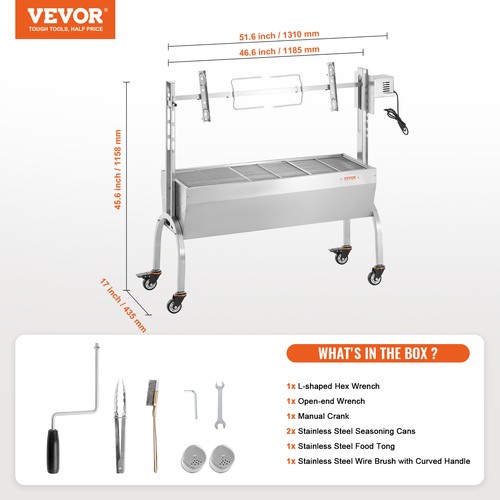 VEVOR 46inch Rotisserie Grill with Windscreen Charcoal Spit Grill 132 Lbs Capaci - Picture 23 of 28