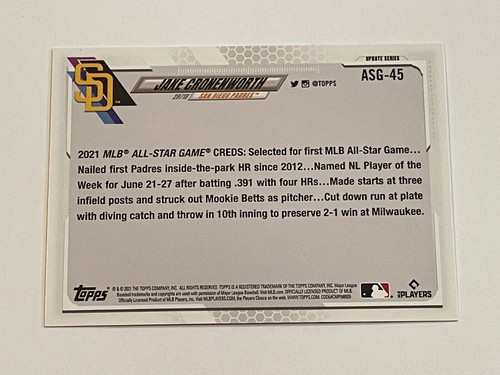 2021 Topps Update Baseball 2021 MLB All-Stars #45 - Jake Cronenworth - Padres - Picture 2 of 2