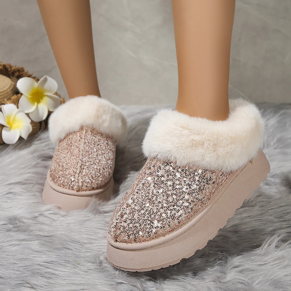 Botines de Nieve Cortos de Mujer Invierno de Peluche Casual Zapatos de Frio