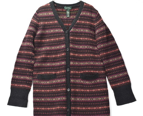 Rare Vintage Ralph Lauren Fair Isle Long Cardigan Sweater Coat Wool M - Picture 3 of 10