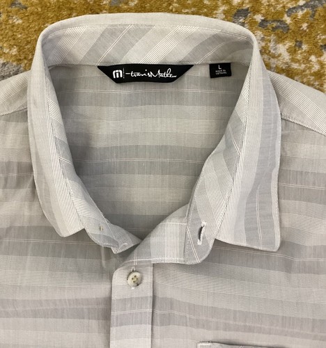 Travis Mathew Short Sleeve Button Up Pocket Shirt Men's Size LARGE Gray Stripes - Picture 4 of 10