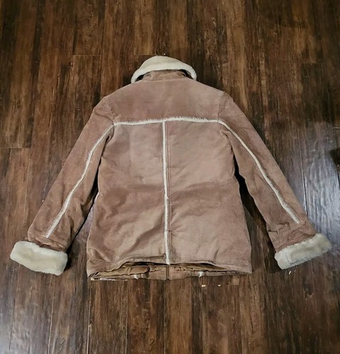 Vintage Maxima Suede Leather Jacket Womens Large Beige Tan Faux Fur Y2K Wilsons - Picture 3 of 7