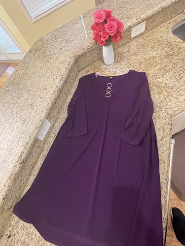 MSK Women's Size Large Goddess Purple Shift Dress Career Casual 3/4 Sleeve NEW - Picture 11 of 11