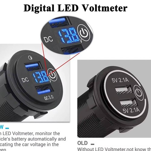 For Cars Dual QC 3.0 12V Car Charger USB Socket With Voltmeter And LED Indicator - Picture 5 of 10