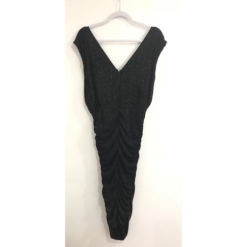 Alice + Olivia Large Black/gold Sparkle Shimmer Tight Ruched Cockail Dress - Picture 2 of 8