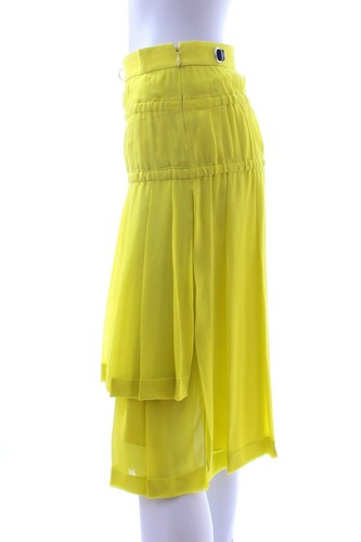 Louis Vuitton Leather Buckled Silk-Chiffon Pleated Midi Skirt / Lime / RRP £3850 - Picture 2 of 4